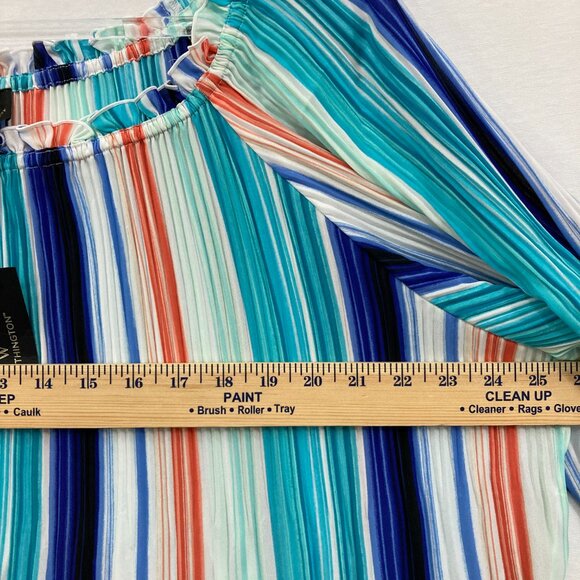 New Worthington size XL Colorful Striped Pleated Ruffle Blouse Romantic Vacation - Picture 6 of 9